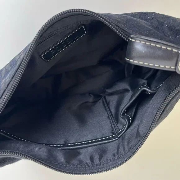 Fossil Y2K Mini Hobo Black Jacquard Leather Trim Logo Vintage Crescent Baguette - Picture 14 of 15